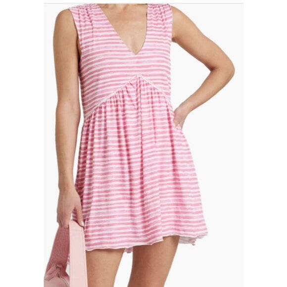 ATM Jersey Stripe Sleeveless Mini Dress French Rose - Picture 4 of 7